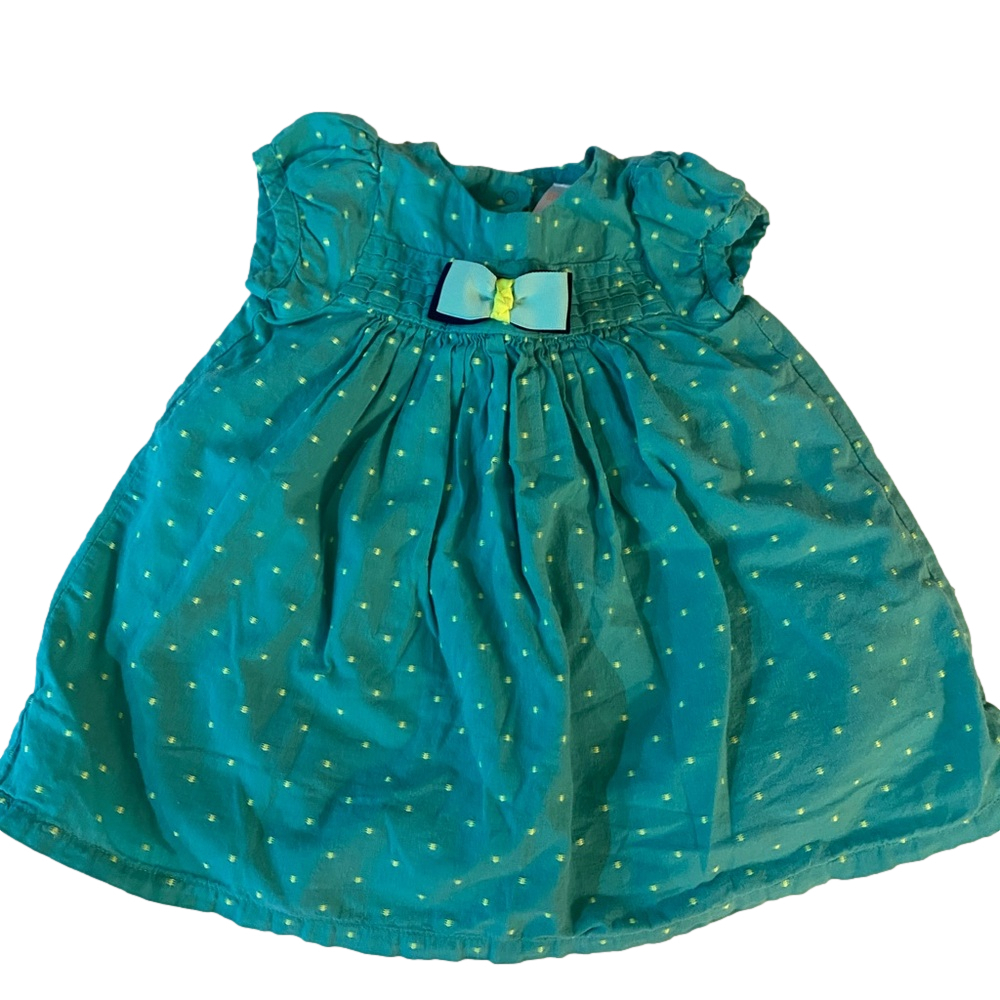 Gymboree TINY TEAL 6-12 M Short Sleeve Dress w/Yellow Knots